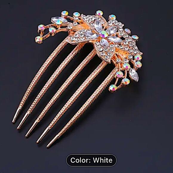 White Rhinestone Flower Hairpin Comb Wedding Anniversary Party Banqu… - Picture 1 of 4
